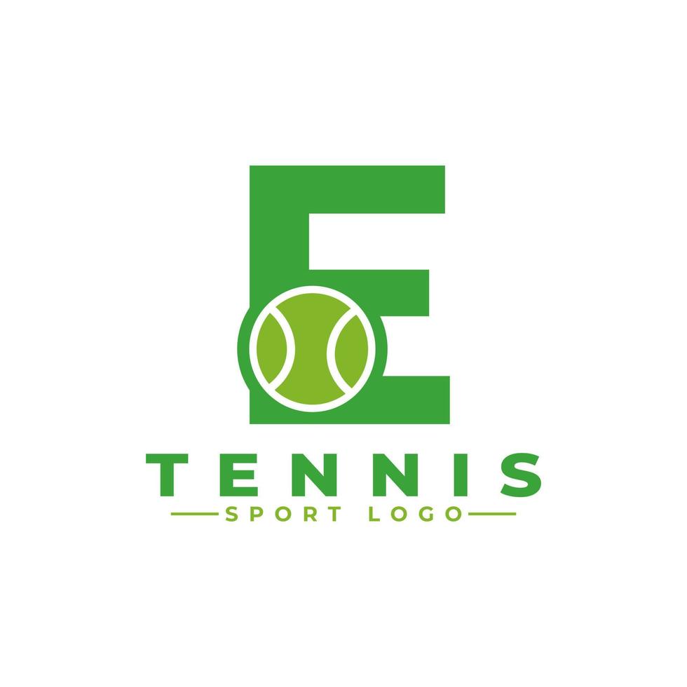 lettera e con logo tennis. elementi del modello di progettazione vettoriale per la squadra sportiva o l'identità aziendale.