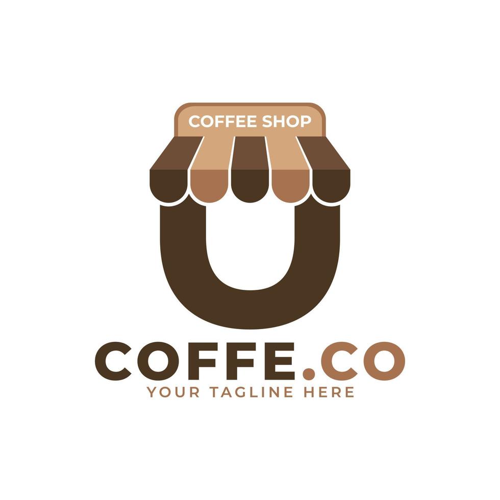 Tempo del caffè. moderna lettera iniziale u coffee shop logo illustrazione vettoriale