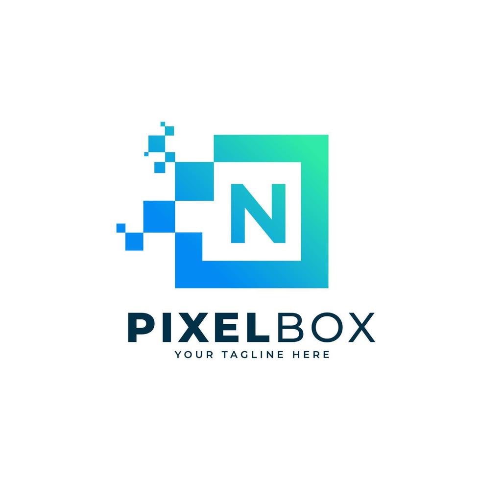 design del logo del pixel digitale della lettera iniziale n. forma geometrica con punti pixel quadrati. utilizzabile per loghi aziendali e tecnologici vettore