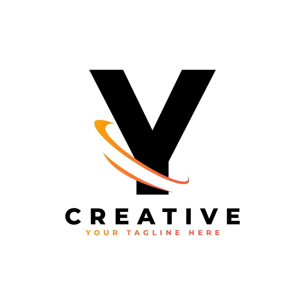 logo della lettera y della società con elemento del modello vettoriale dell'icona swoosh curvo creativo in colore nero e giallo.