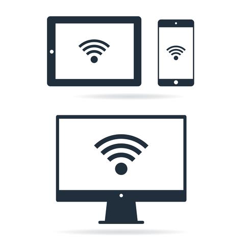 Set di dispositivi digitali con simbolo di connessione internet wifi vettore