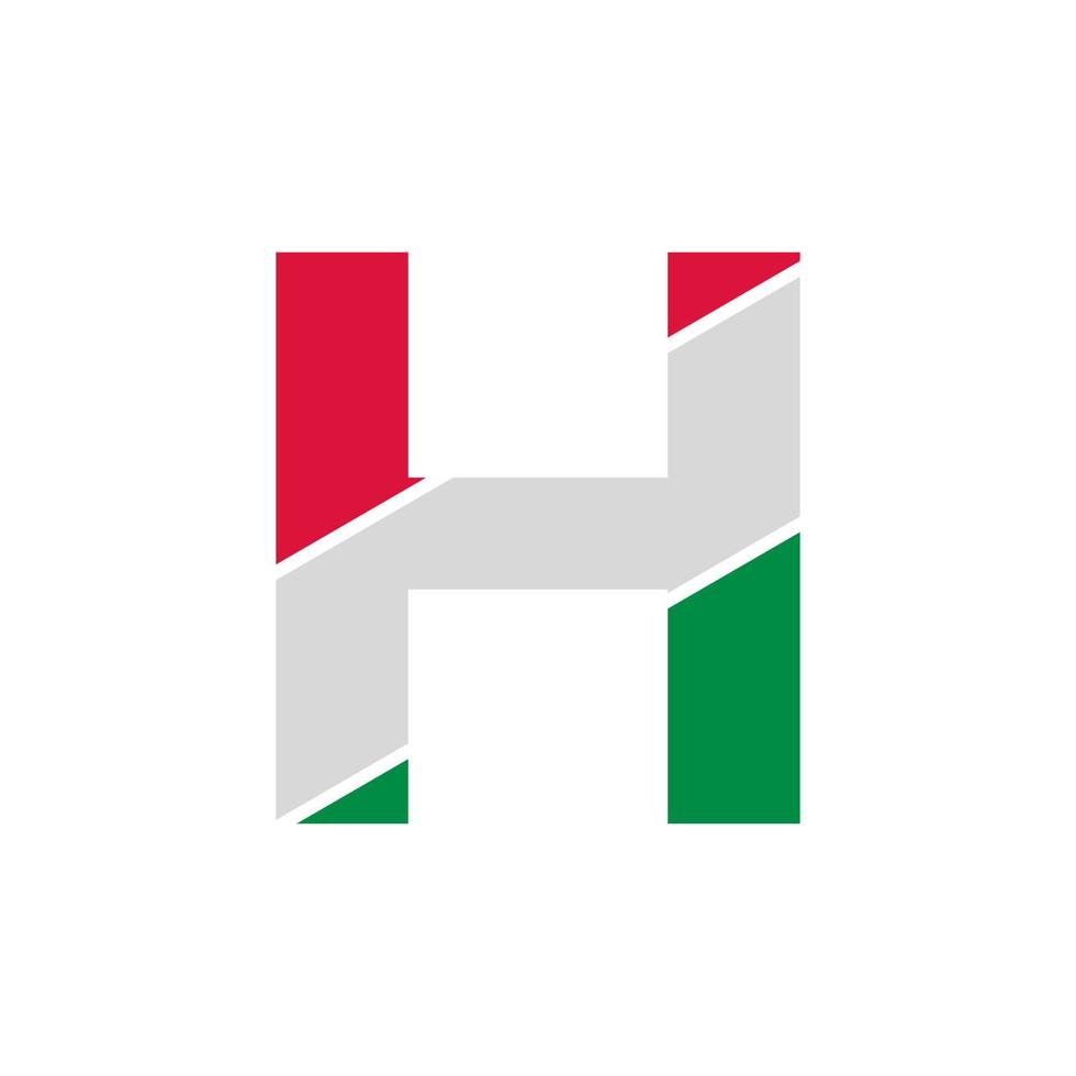 ritaglio di carta della lettera iniziale h con modello di progettazione del logo a colori della bandiera italiana vettore