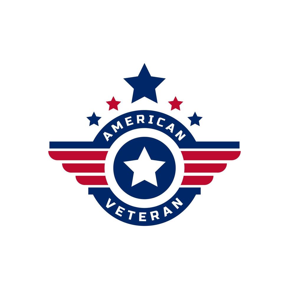 elemento del modello di progettazione di logo dell'icona delle ali dell'emblema della bandiera del veterano americano patriottico vettore