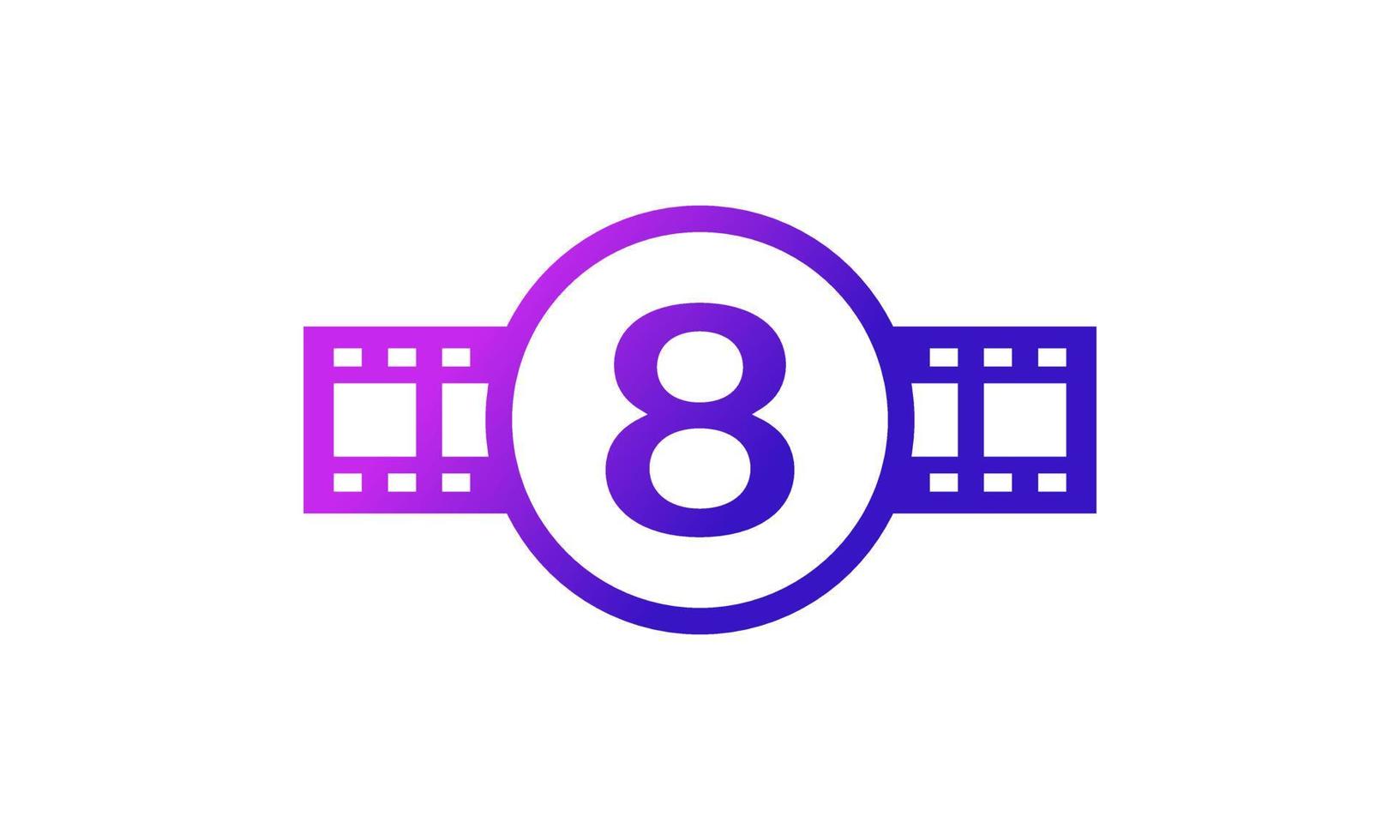numero 8 cerchio con strisce di bobina pellicola per film film cinema produzione studio logo ispirazione vettore