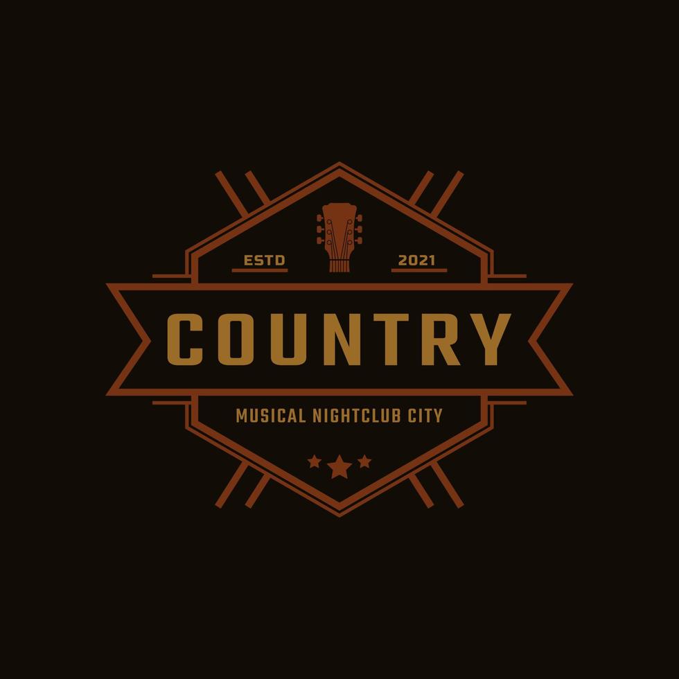 distintivo dell'etichetta retrò vintage classico per modello di progettazione del logo del cowboy della barra del salone occidentale di musica della chitarra country vettore