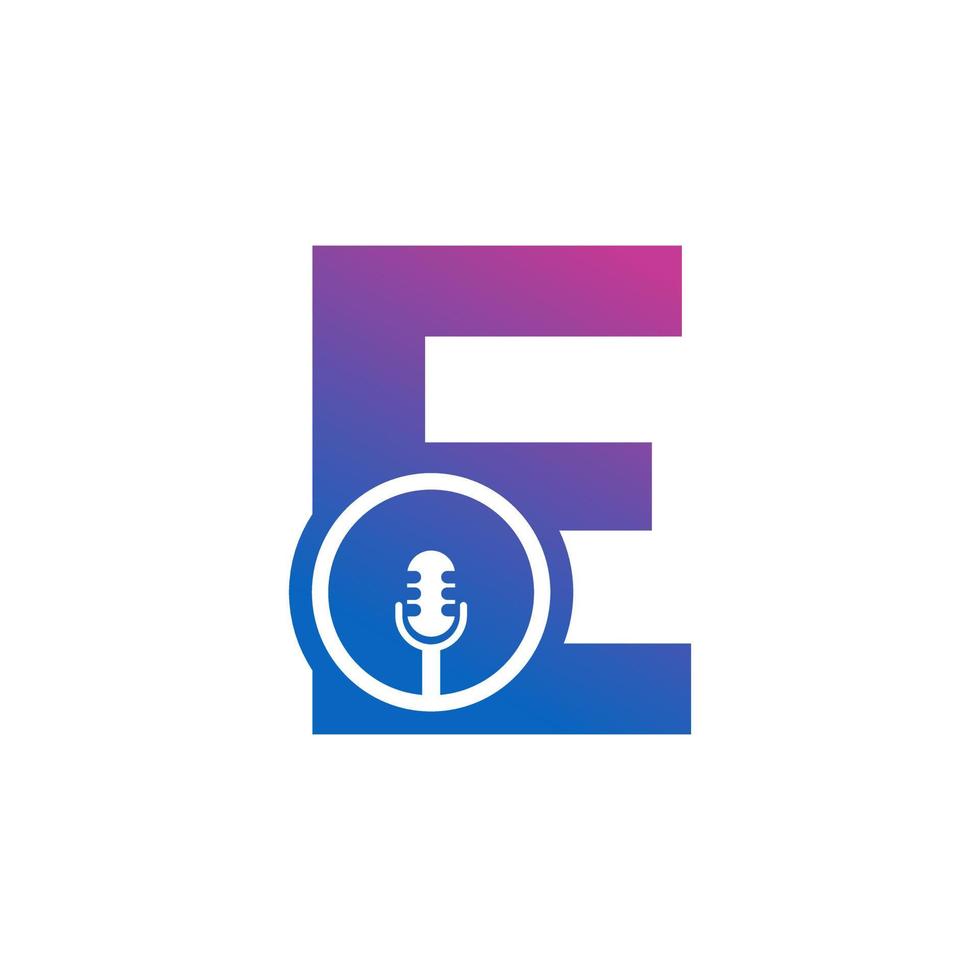 logo della registrazione della lettera e del podcast. alfabeto con illustrazione vettoriale dell'icona del microfono