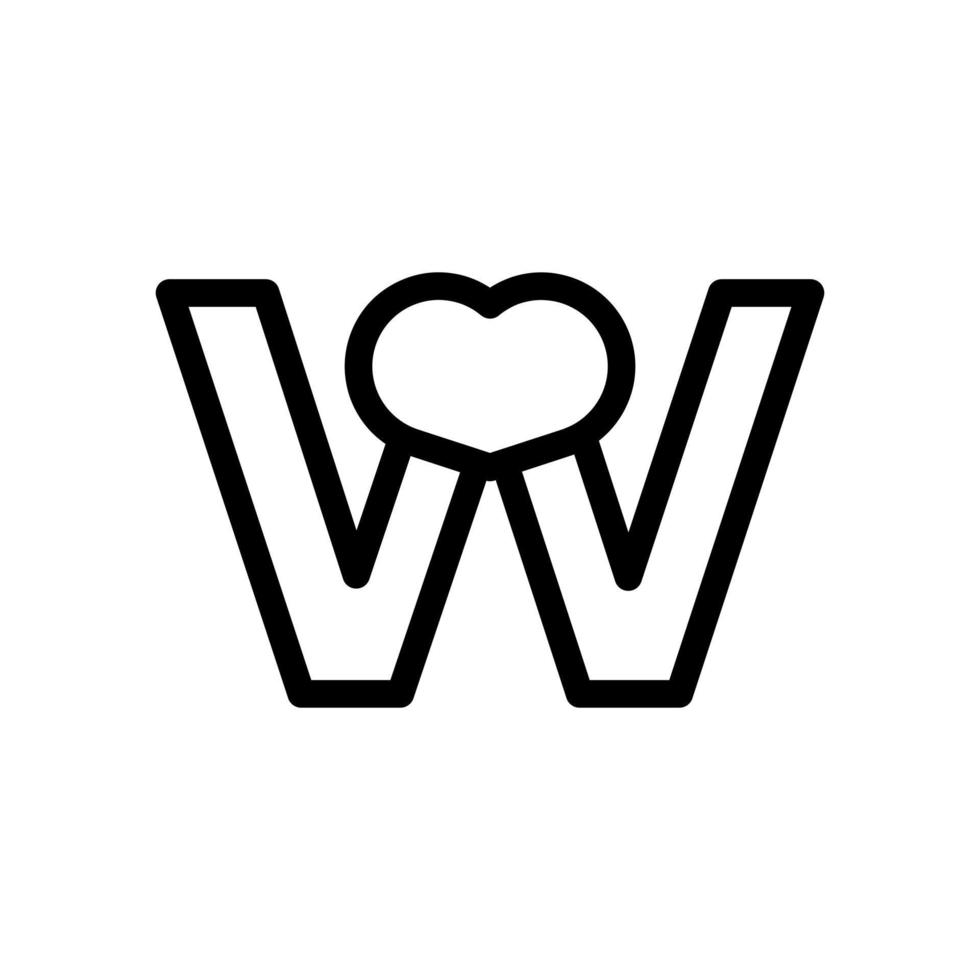 lettera iniziale w con cuore amore nell'elemento del modello di design del logo in stile linea vettore