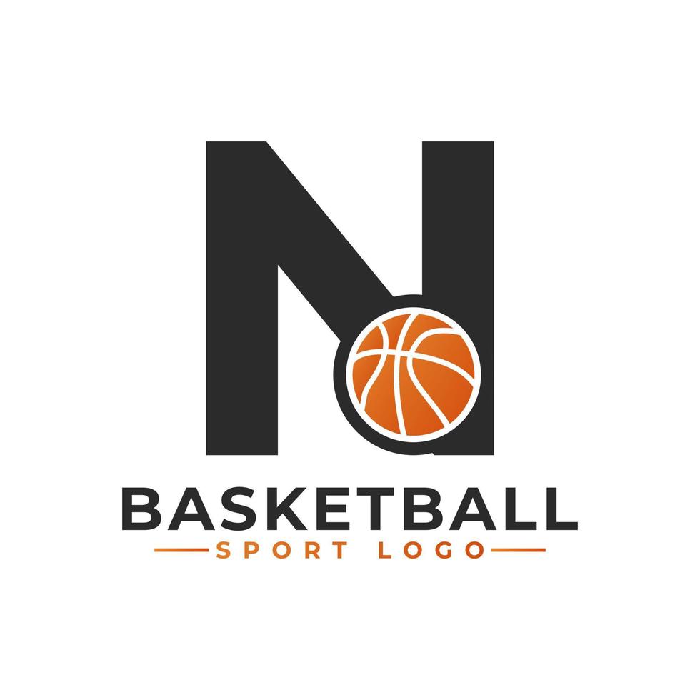 lettera n con logo design basket ball. elementi del modello di progettazione vettoriale per la squadra sportiva o l'identità aziendale.