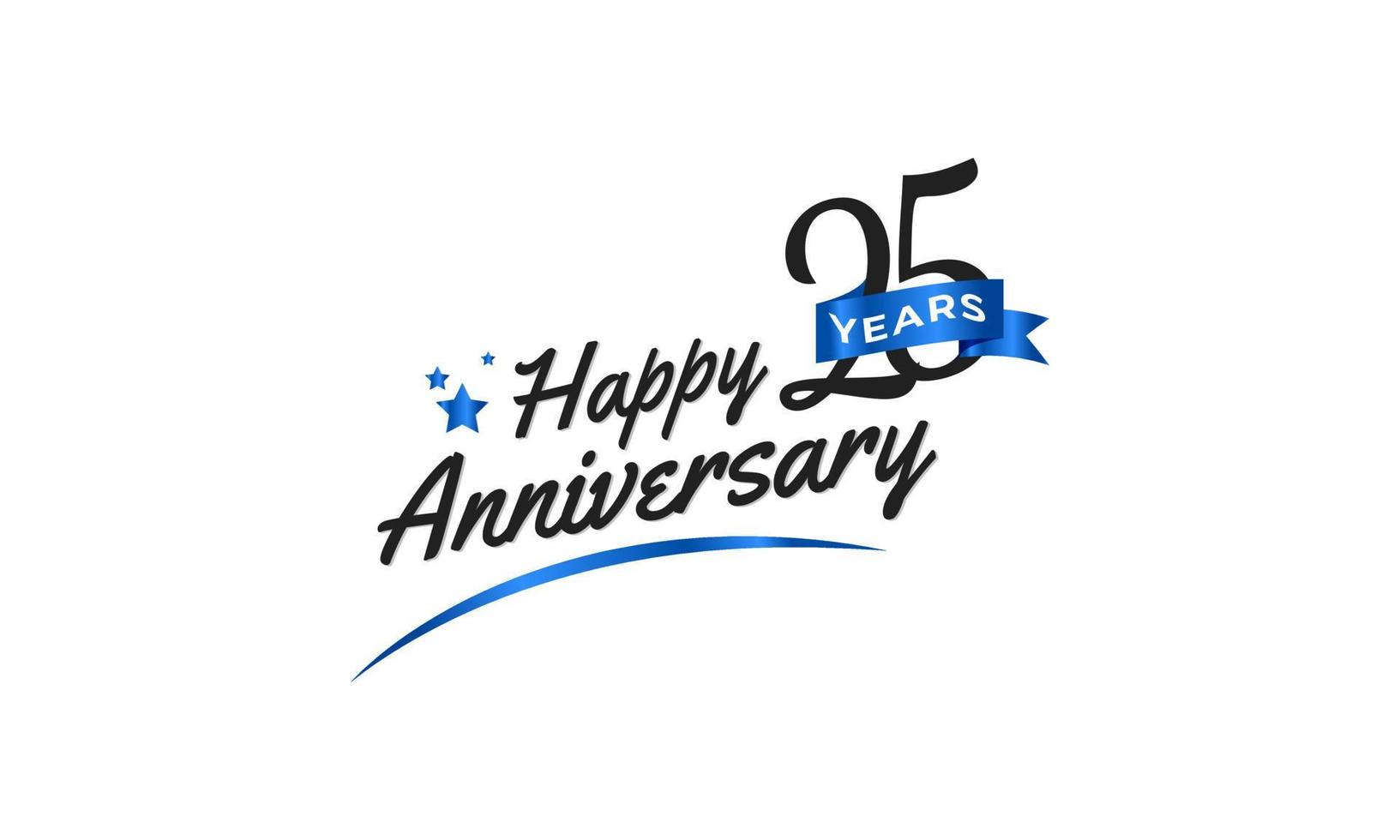 Celebrazione dell'anniversario di 25 anni con swoosh blu e simbolo del nastro blu. il saluto di buon anniversario celebra l'illustrazione di progettazione del modello vettore