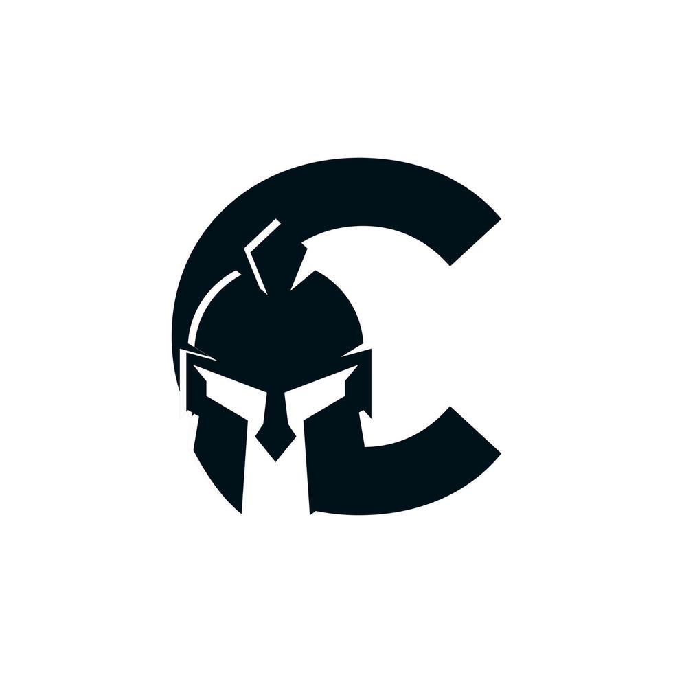 logo spartano. lettera iniziale c per vettore di progettazione del logo del casco del guerriero spartano