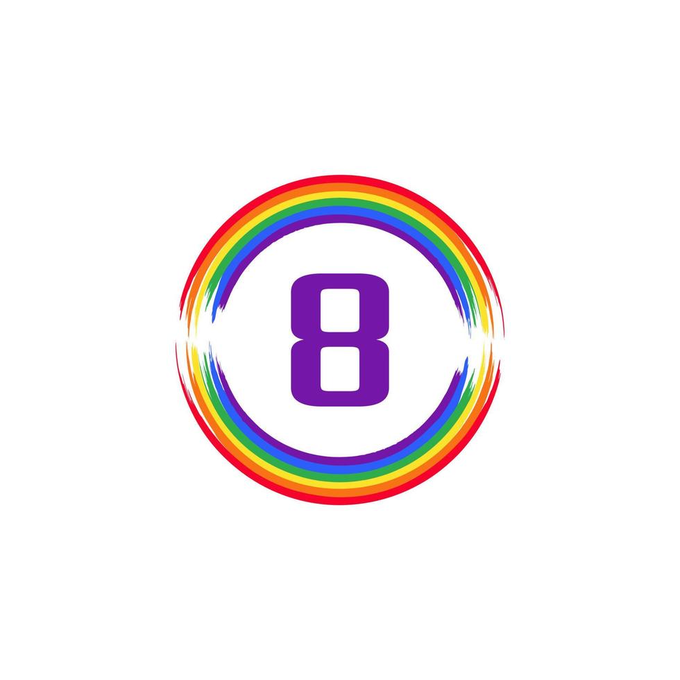 numero 8 all'interno circolare colorato in colore arcobaleno bandiera pennello logo design ispirazione per il concetto lgbt vettore