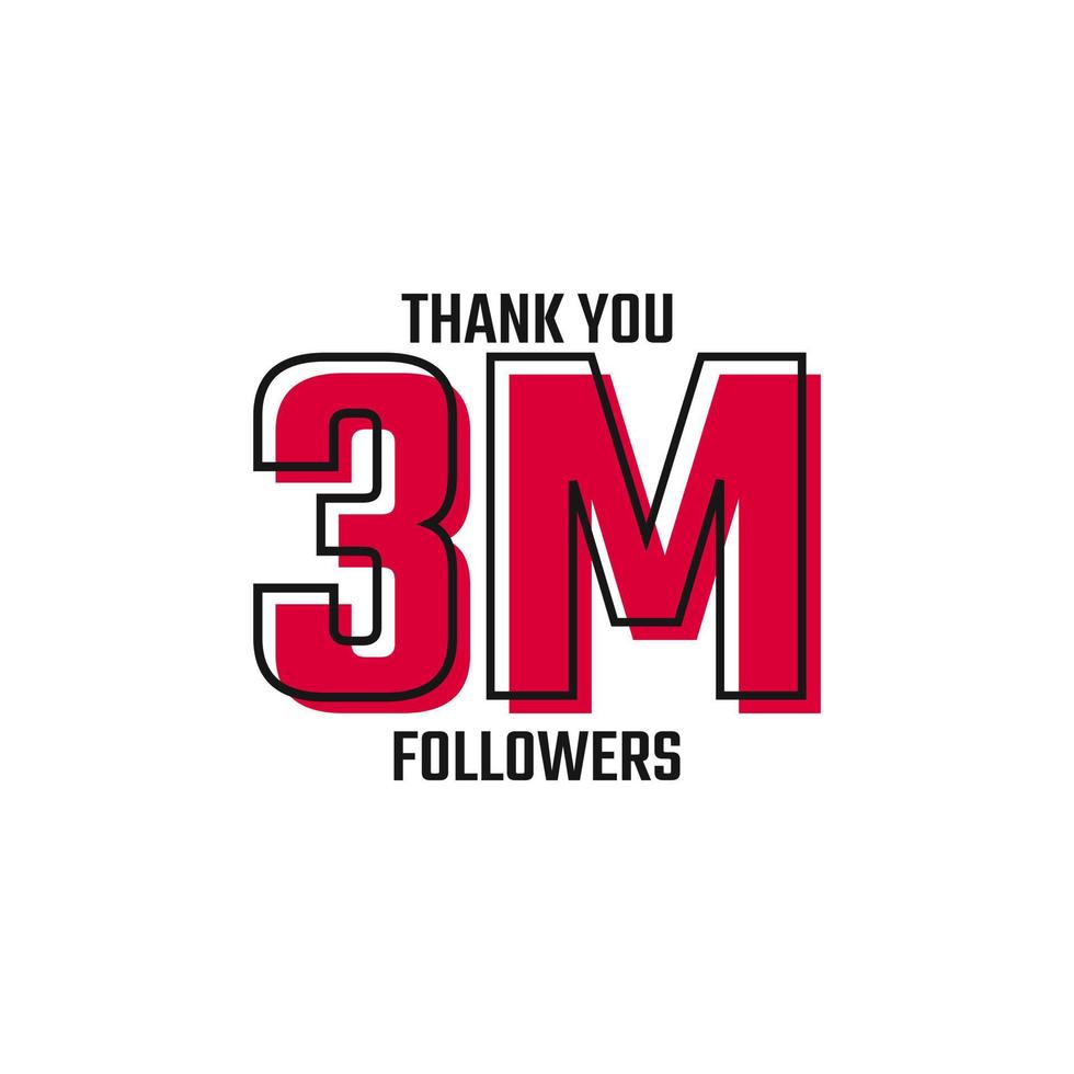 grazie 3 m follower card celebrazione vettore post modello di social media.