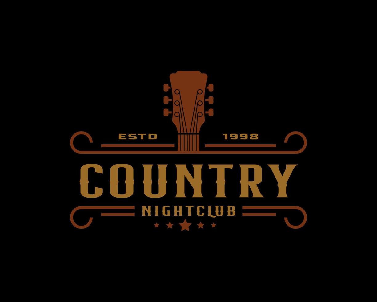 distintivo dell'etichetta retrò vintage classico per modello di progettazione del logo del cowboy della barra del salone occidentale di musica della chitarra country vettore