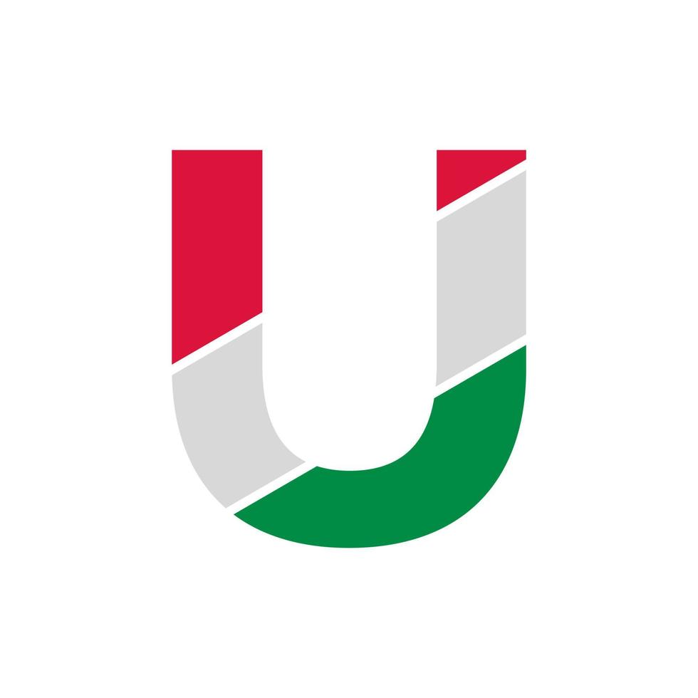 ritaglio di carta della lettera iniziale u con modello di progettazione del logo a colori della bandiera italiana vettore