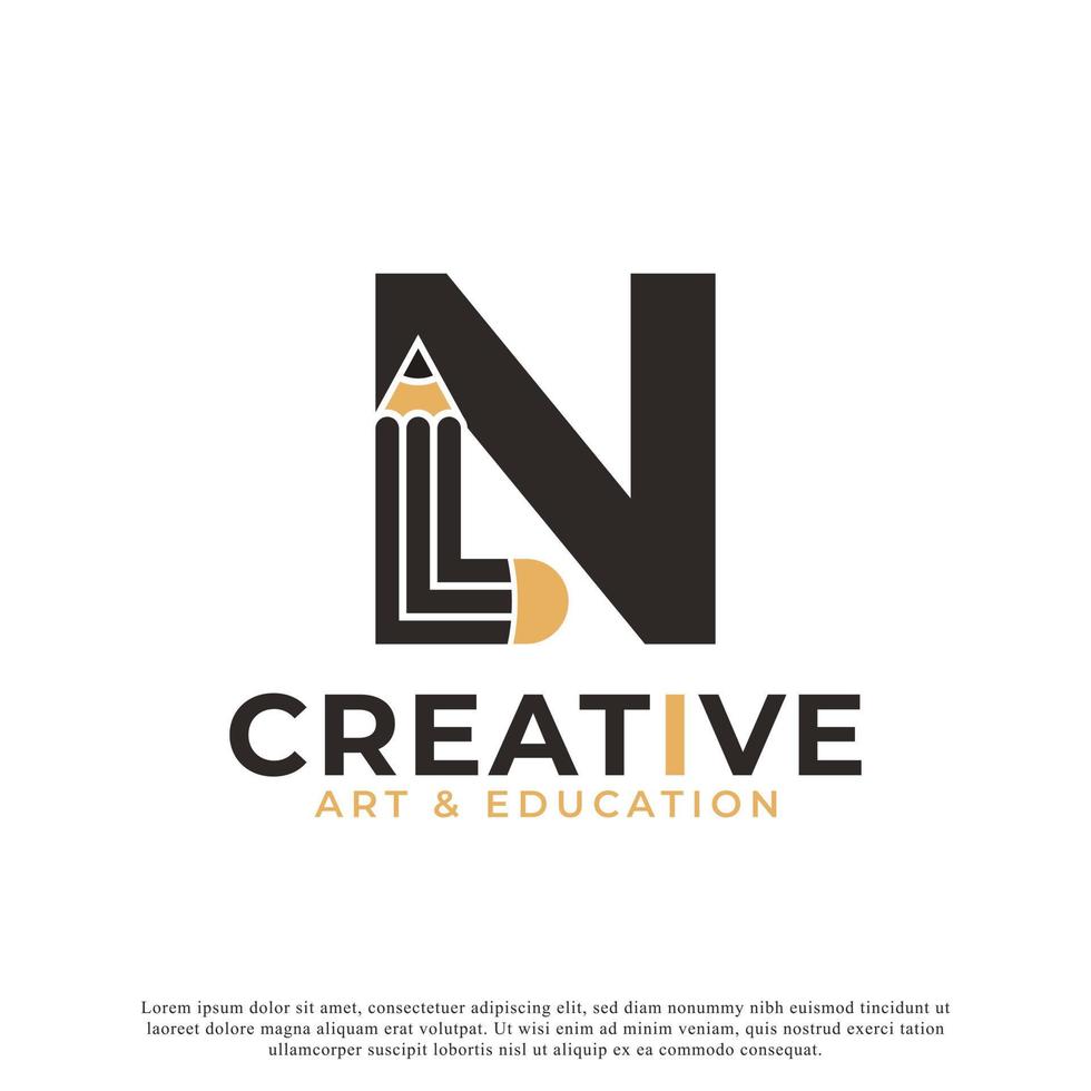 lettera iniziale n con elemento del modello icona del design del logo a matita vettore