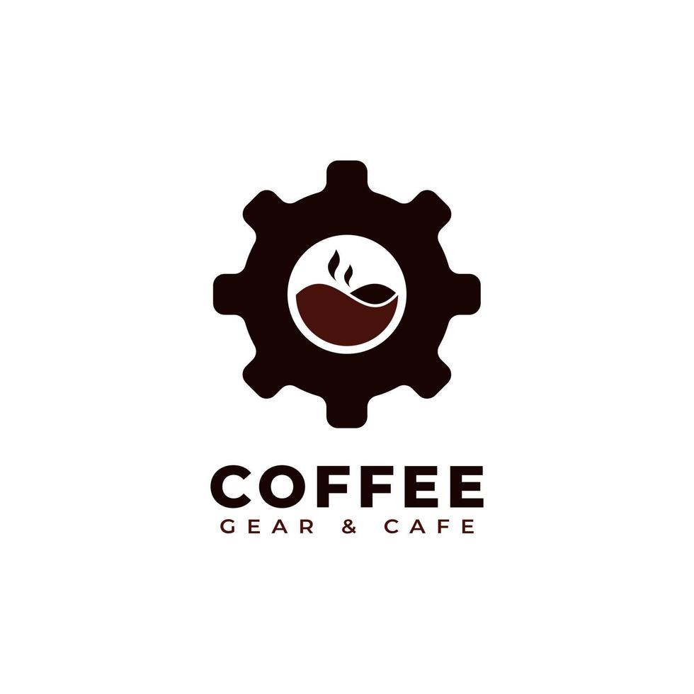 design del logo dell'ingranaggio del caffè. ruota dentata dell'ingranaggio combinata con l'illustrazione vettoriale dell'icona del caffè