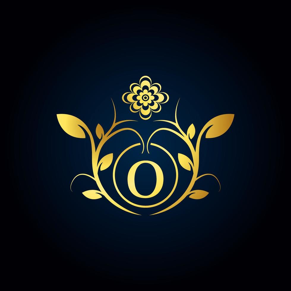 logo elegante o di lusso. logo alfabeto floreale dorato con foglie di fiori. perfetto per moda, gioielli, salone di bellezza, cosmetici, spa, boutique, matrimoni, francobolli per lettere, logo di hotel e ristoranti. vettore