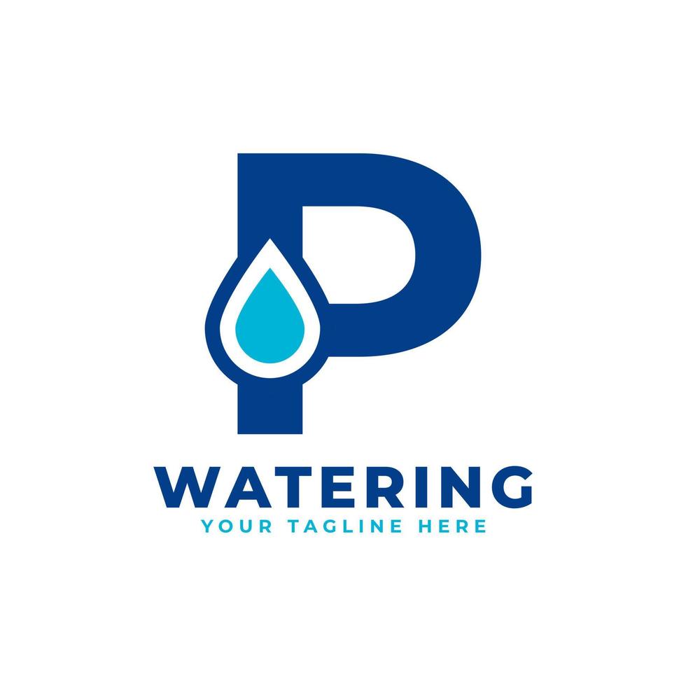 logo iniziale della lettera p della goccia d'acqua. utilizzabile per i loghi della natura e del marchio. elemento del modello di idee per il design del logo vettoriale piatto
