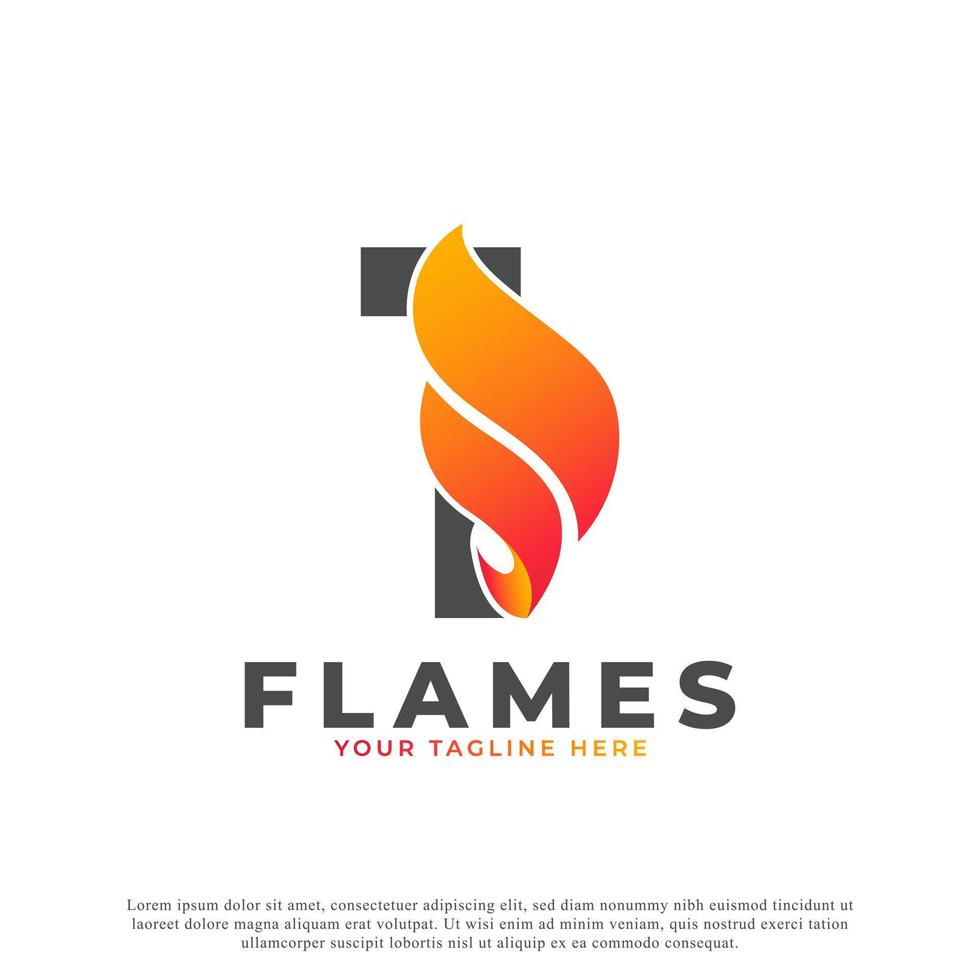 fiamma con il design del logo numero 1. modello di logo vettoriale di fuoco