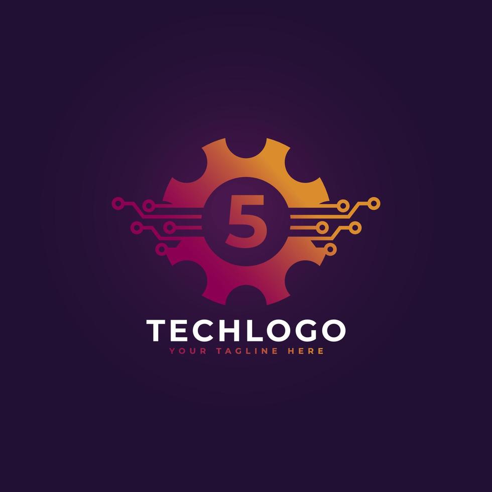 elemento del modello di progettazione del logo dell'ingranaggio numero 5 di tecnologia. vettore