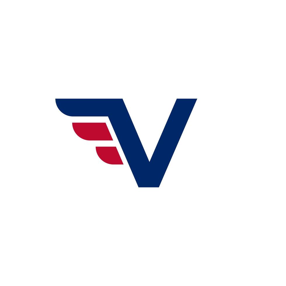 lettera dell'alfabeto v con elemento di design del logo ali veloci su sfondo bianco illustrazione vettoriale