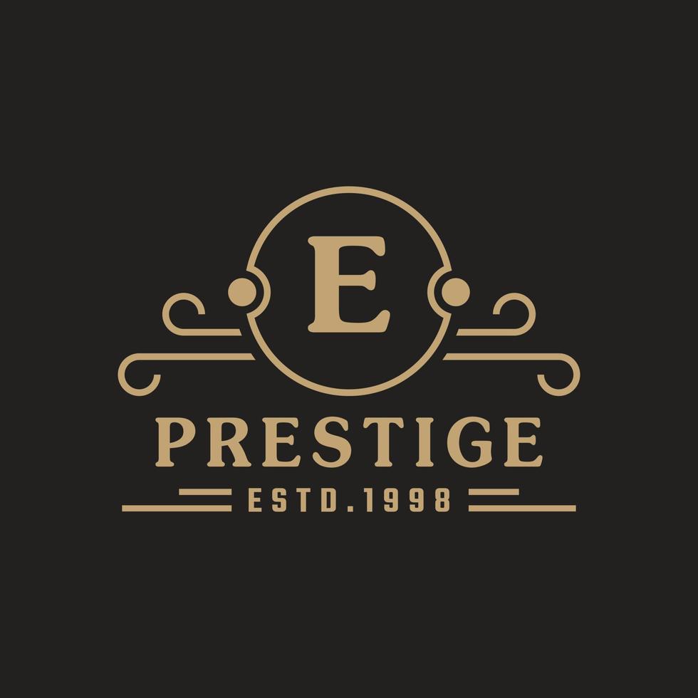 il logo della lettera e del lusso fiorisce con eleganti linee di ornamento calligrafiche. segno di affari, identità per ristorante, regalità, boutique, bar, hotel, araldico, gioielli e modello di progettazione del logo di moda vettore