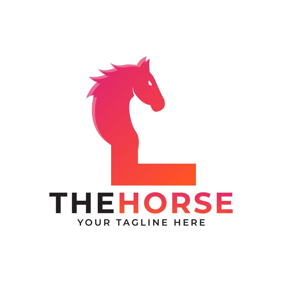 lettera iniziale creativa l con concetto vettoriale del logo della testa di cavallo o stallone