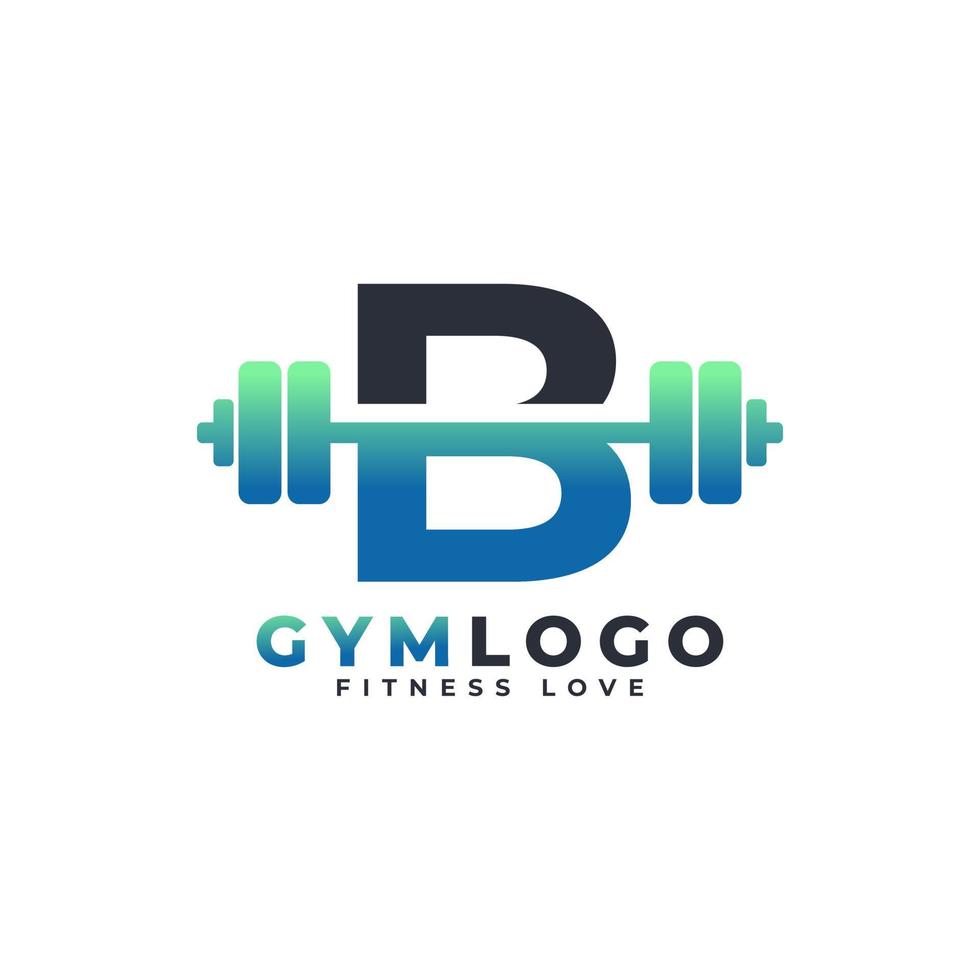 logo della lettera b con bilanciere. logo palestra fitness. design del logo vettoriale di sollevamento per palestra e fitness. modello di logo della lettera dell'alfabeto