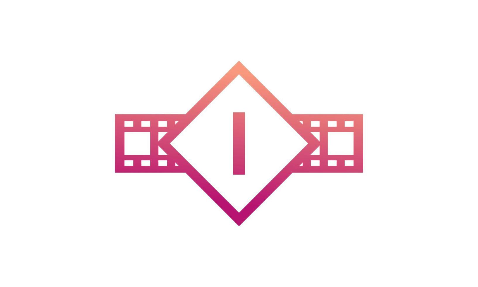 lettera iniziale i quadrato con strisce di bobina pellicola per film film cinema produzione studio logo ispirazione vettore
