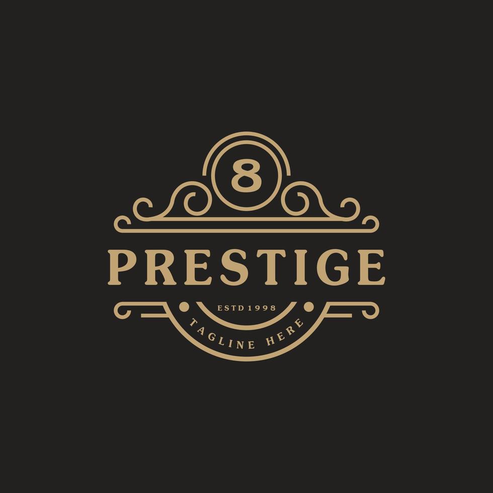 il logo di lusso numero 8 fiorisce linee di ornamento calligrafiche eleganti. segno di affari, identità per ristorante, regalità, boutique, bar, hotel, araldico, gioielli e modello di progettazione del logo di moda vettore