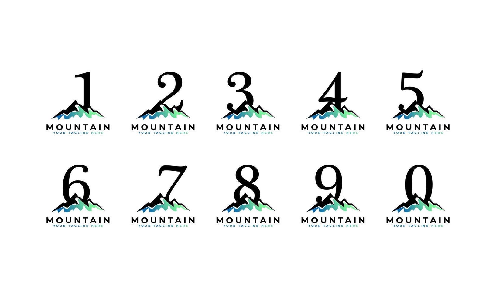 logo della montagna di vettore del set di numeri. esplorare l'elemento del modello del logo dell'azienda simbolo dell'avventura della montagna.