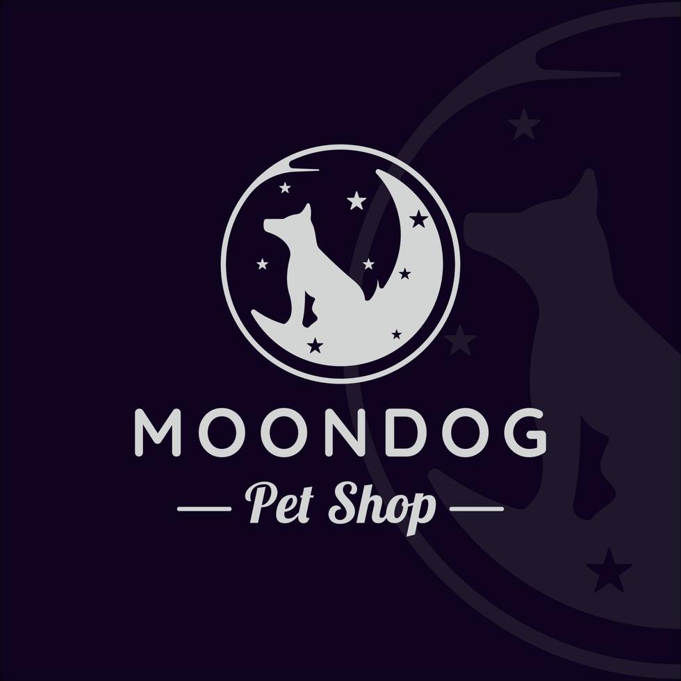 silhouette cane alla luna logo vintage illustrazione vettoriale modello icona graphic design. negozio di animali per gli amanti degli animali segno creativo o concetto di business simbolo