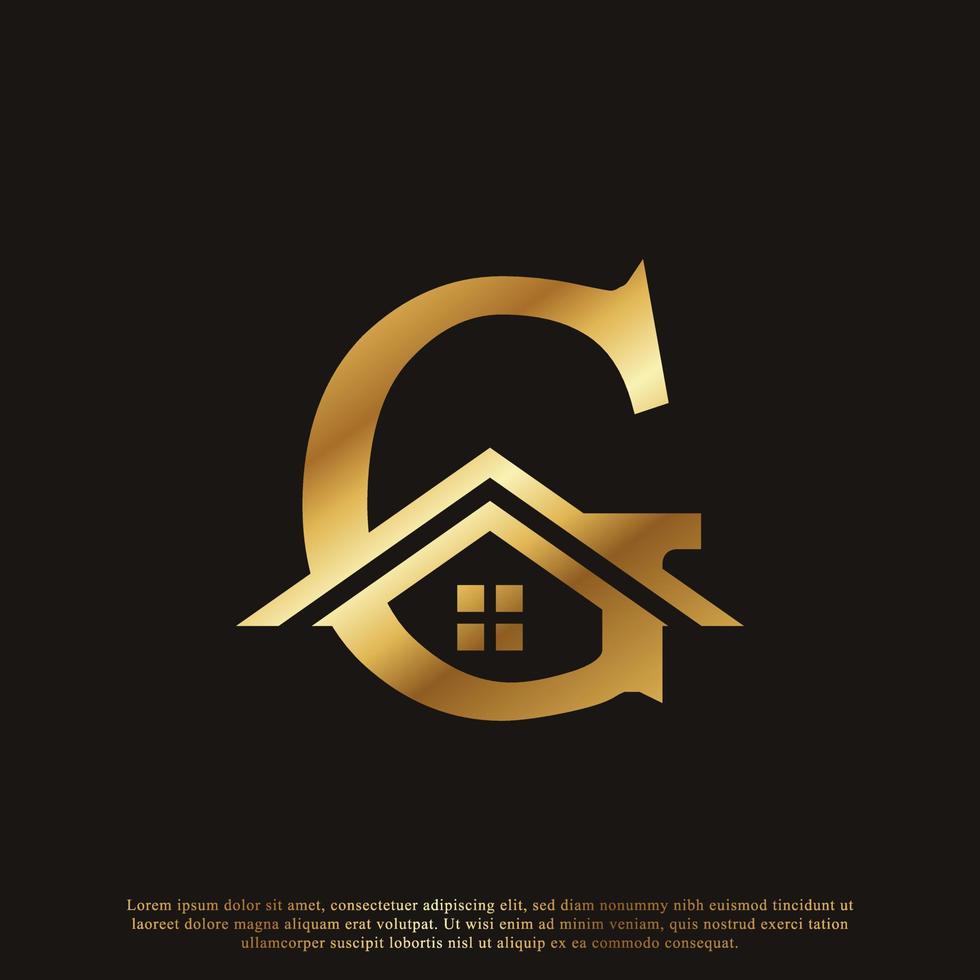 lettera iniziale g home house logo dorato design. concetto di logo immobiliare. illustrazione vettoriale