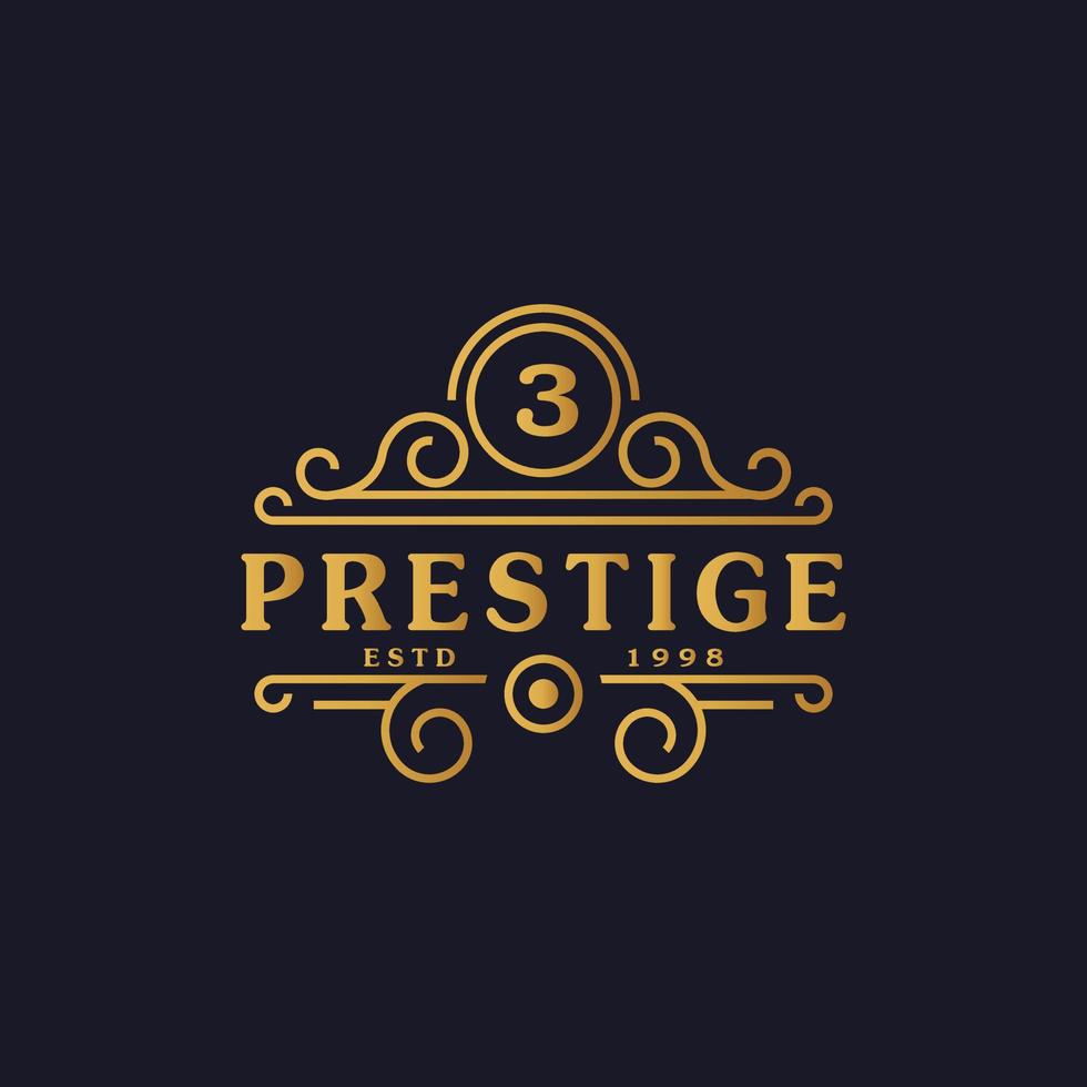 il logo di lusso numero 3 fiorisce linee di ornamento calligrafiche eleganti. segno di affari, identità per ristorante, regalità, boutique, bar, hotel, araldico, gioielli e modello di progettazione del logo di moda vettore