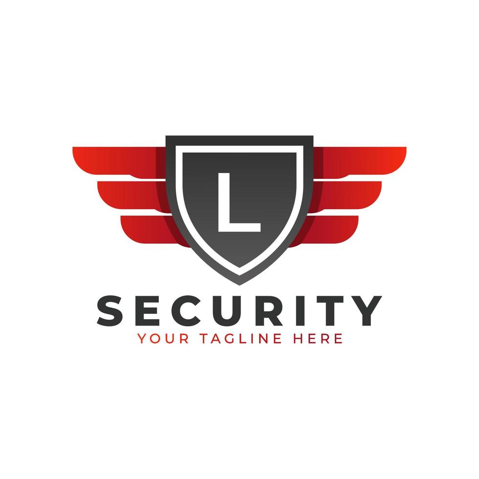 logo di sicurezza. iniziale l con ali e icona scudo. modello di logo vettoriale per auto e automobili