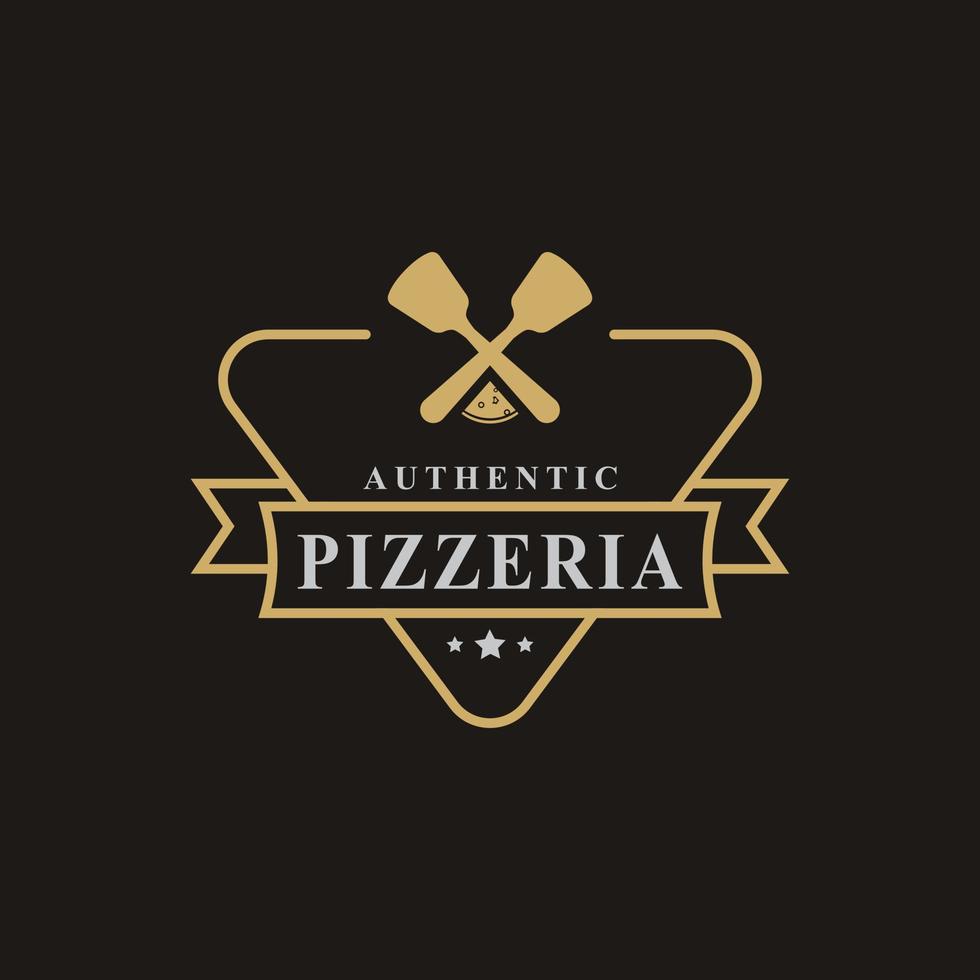 distintivo retrò vintage per spatola pizza pizzeria logo emblema design simbolo vettore