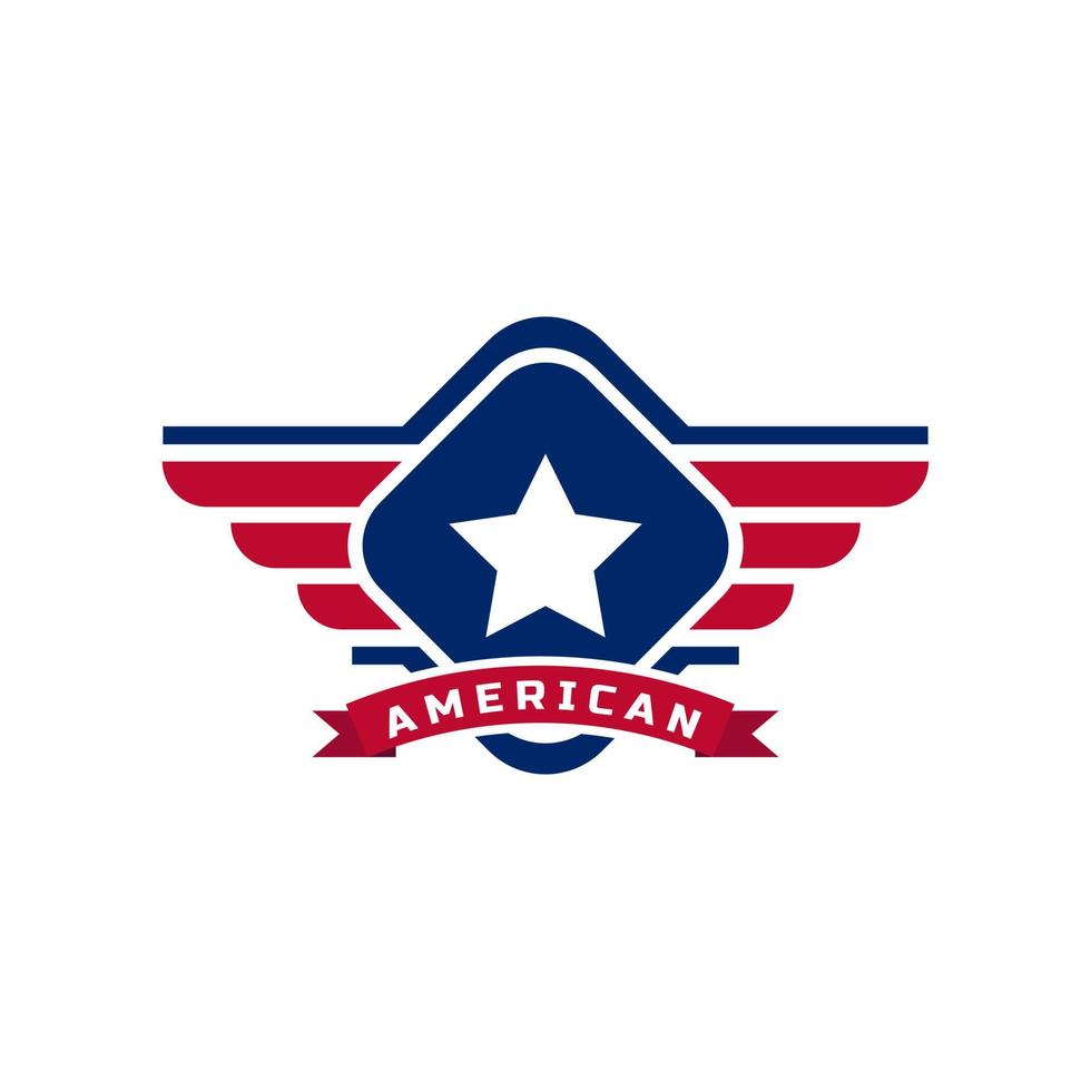 elemento del modello di progettazione di logo dell'icona delle ali dell'emblema della bandiera del veterano americano patriottico vettore