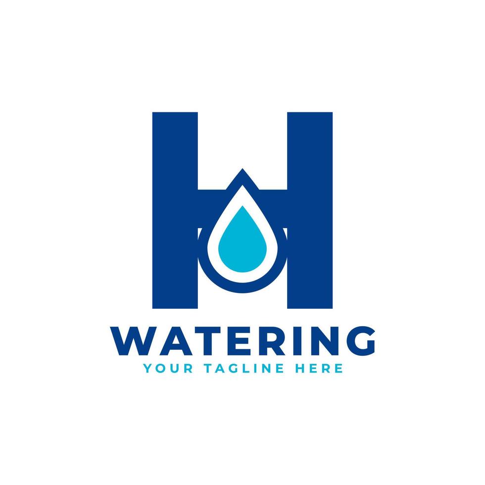 logo iniziale della lettera h della goccia d'acqua. utilizzabile per i loghi della natura e del marchio. elemento del modello di idee per il design del logo vettoriale piatto