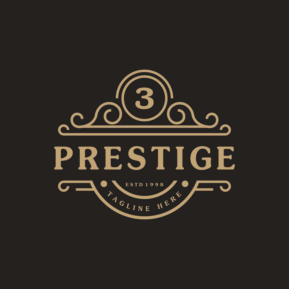 il logo di lusso numero 3 fiorisce linee di ornamento calligrafiche eleganti. segno di affari, identità per ristorante, regalità, boutique, bar, hotel, araldico, gioielli e modello di progettazione del logo di moda vettore