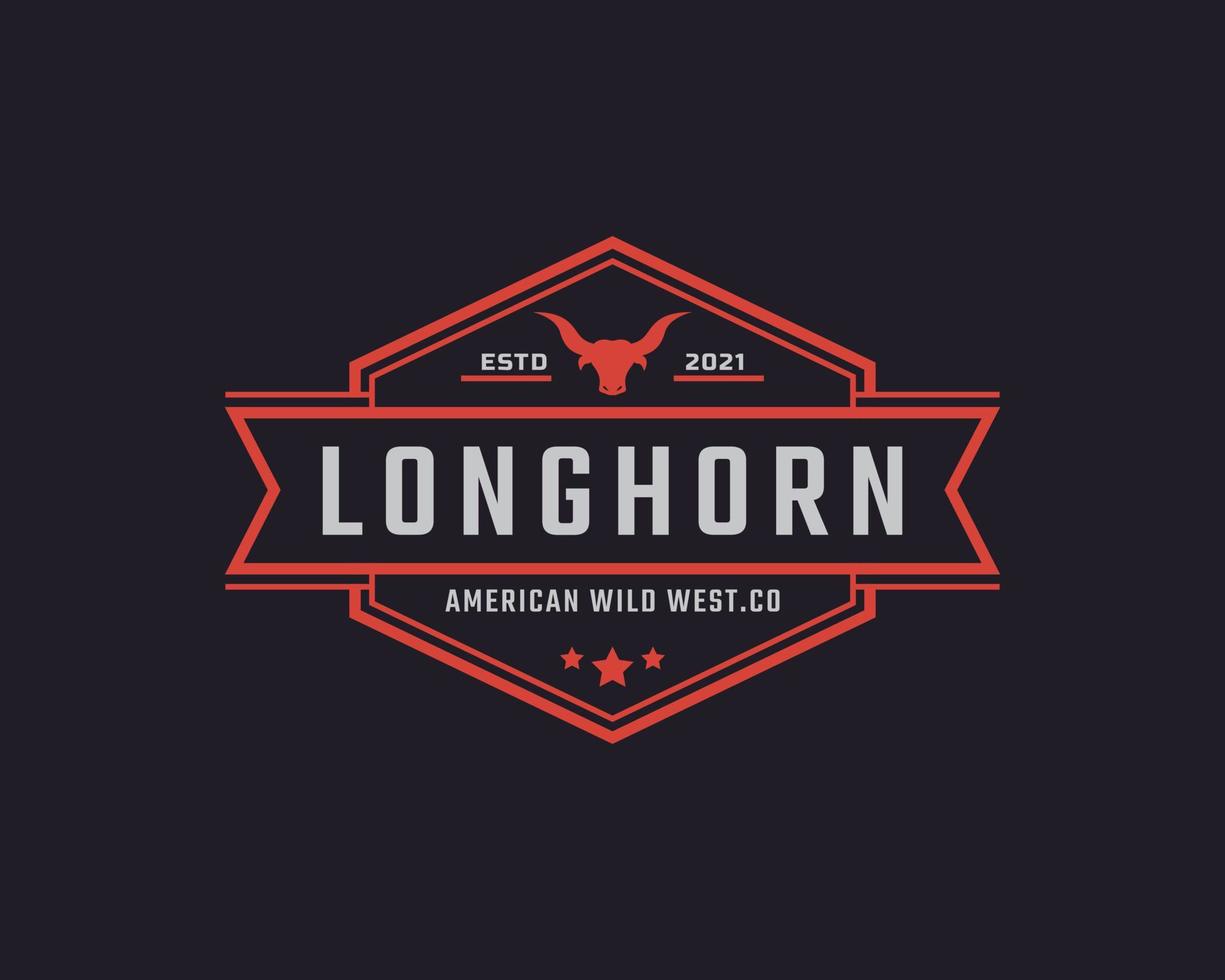 distintivo dell'etichetta retrò vintage classico per ispirazione per il design del logo della fattoria della campagna della famiglia della testa del toro occidentale del texas longhorn vettore