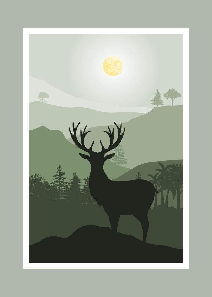 cervo e pittura di montagna, sfondo astratto, paesaggio vettore