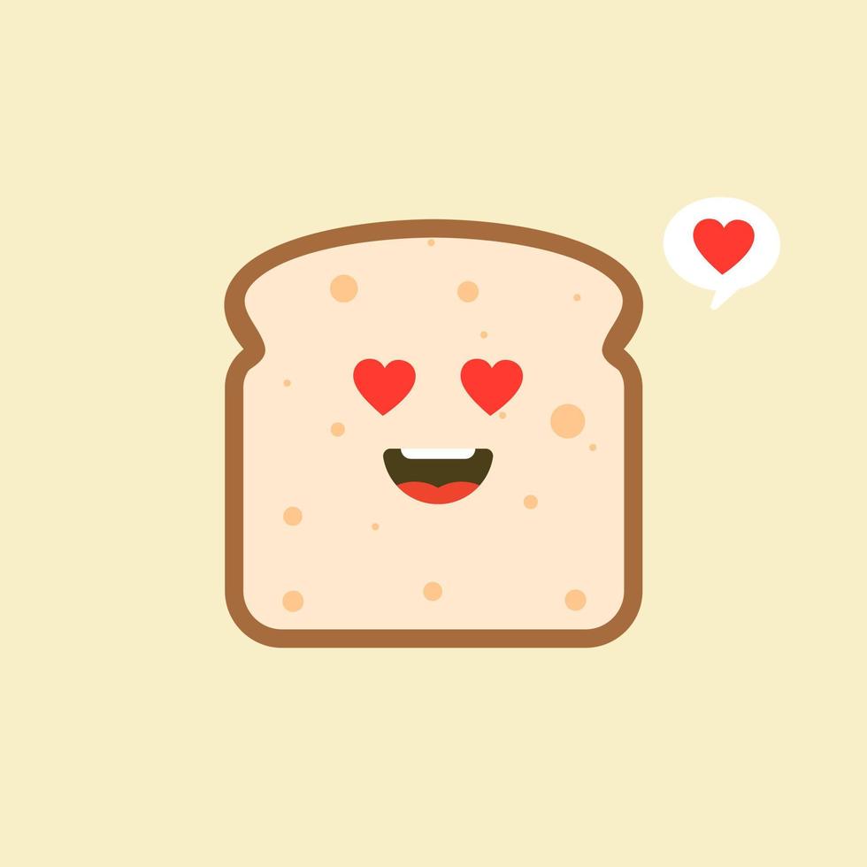 vettore divertente cartone animato carino pane affettato carattere isolato su sfondo colorato. mascotte etichetta panetteria. icona di illustrazione del personaggio dei cartoni animati piatto vettoriale. toast, carta del buongiorno, concetto di colazione