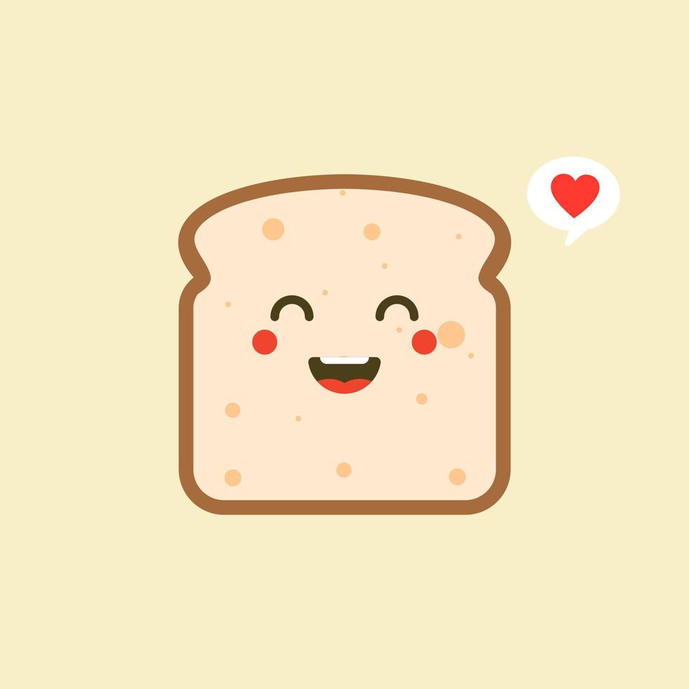 vettore divertente cartone animato carino pane affettato carattere isolato su sfondo colorato. mascotte etichetta panetteria. icona di illustrazione del personaggio dei cartoni animati piatto vettoriale. toast, carta del buongiorno, concetto di colazione