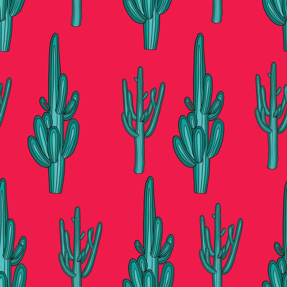 cactus su sfondo rosso. modello senza cuciture. illustrazione vettoriale