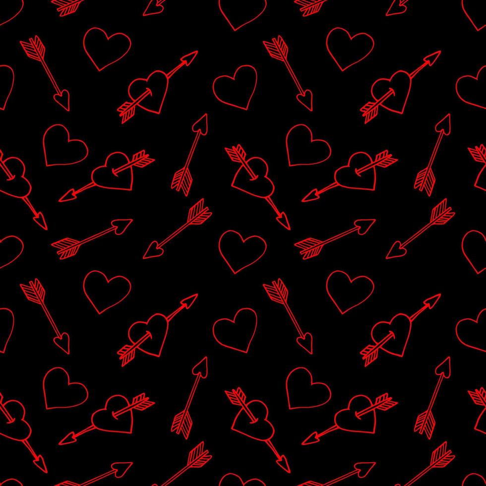 doodle disegnato a mano con motivo senza cuciture cuore e freccia. vettore, scandinavo, minimalismo. carta da parati, tessuto, carta da imballaggio, sfondo. amore, romanticismo, San Valentino. vettore