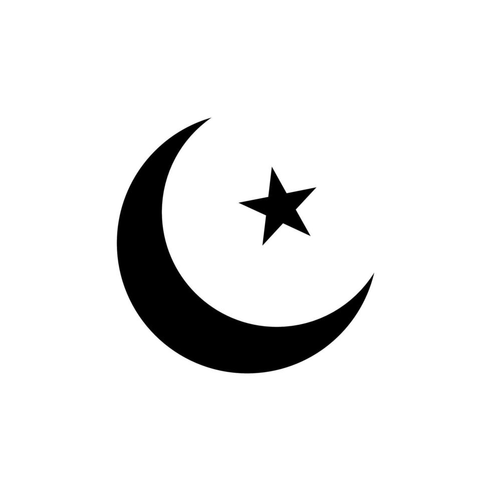 simbolo della luna crescente e della stella isolato su priorità bassa bianca. simbolo islamico. le icone islamiche possono essere utilizzate per il mese di ramadan, eid ed eid al-adha. per il design di loghi, siti Web e poster. vettore
