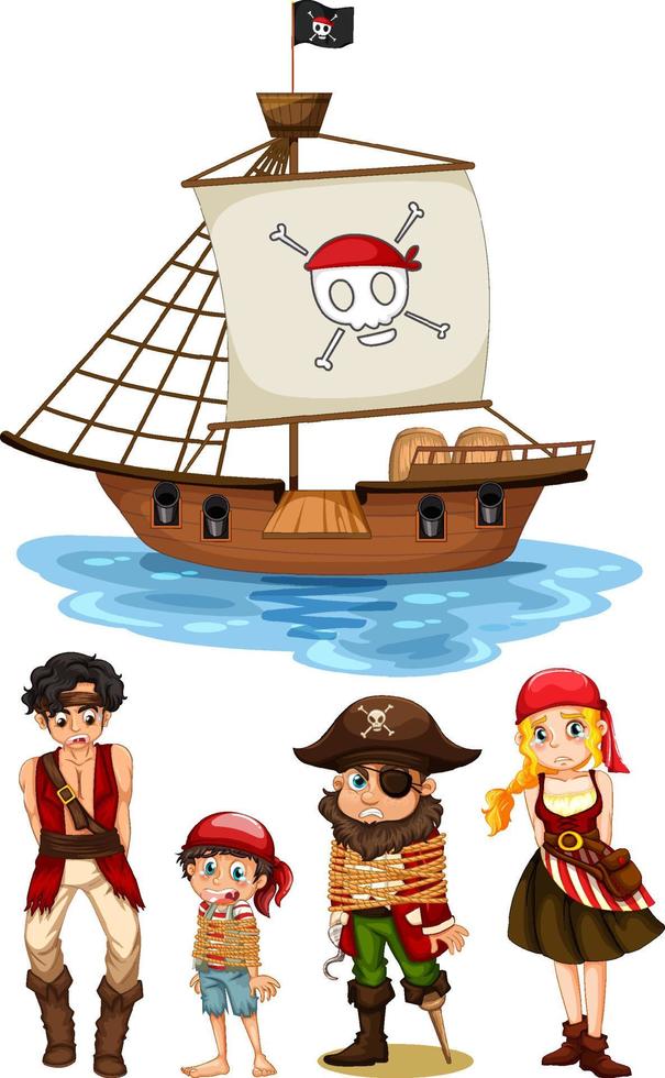 set di diversi personaggi dei cartoni animati di pirati vettore