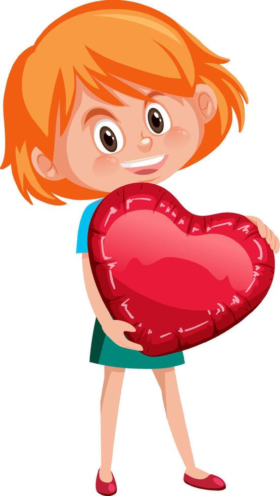 una ragazza con un cuore rosso in stile cartone animato vettore