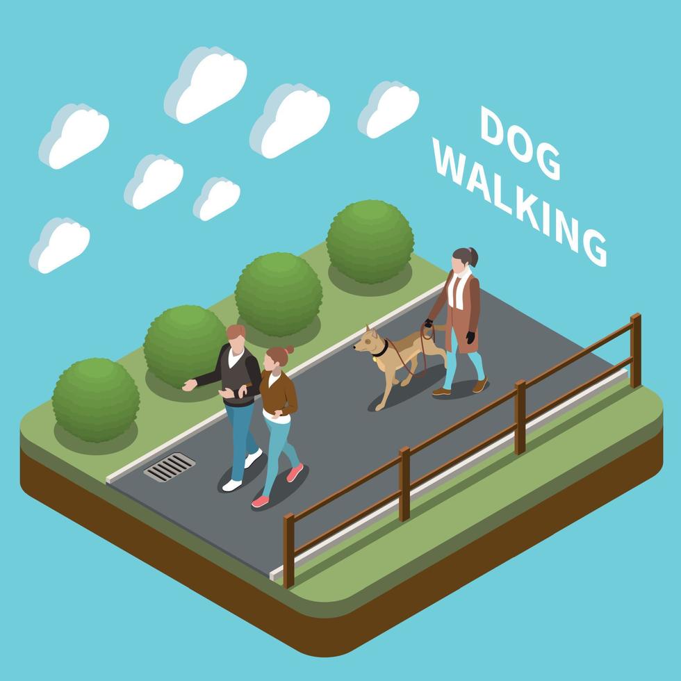 illustrazione isometrica del concetto di dog walker vettore