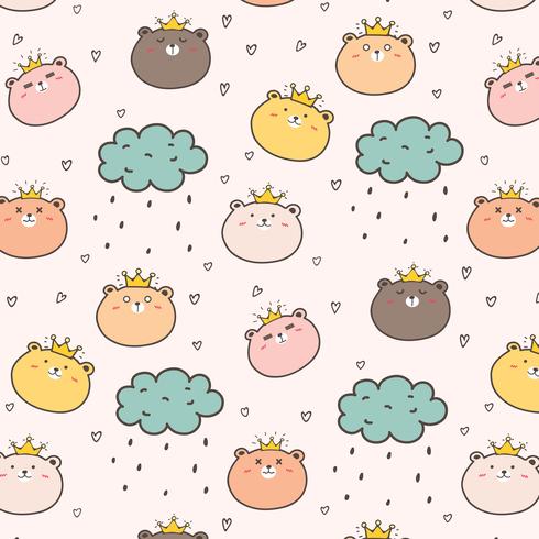 King Bear Pattern Background For Kids. Illustrazione vettoriale